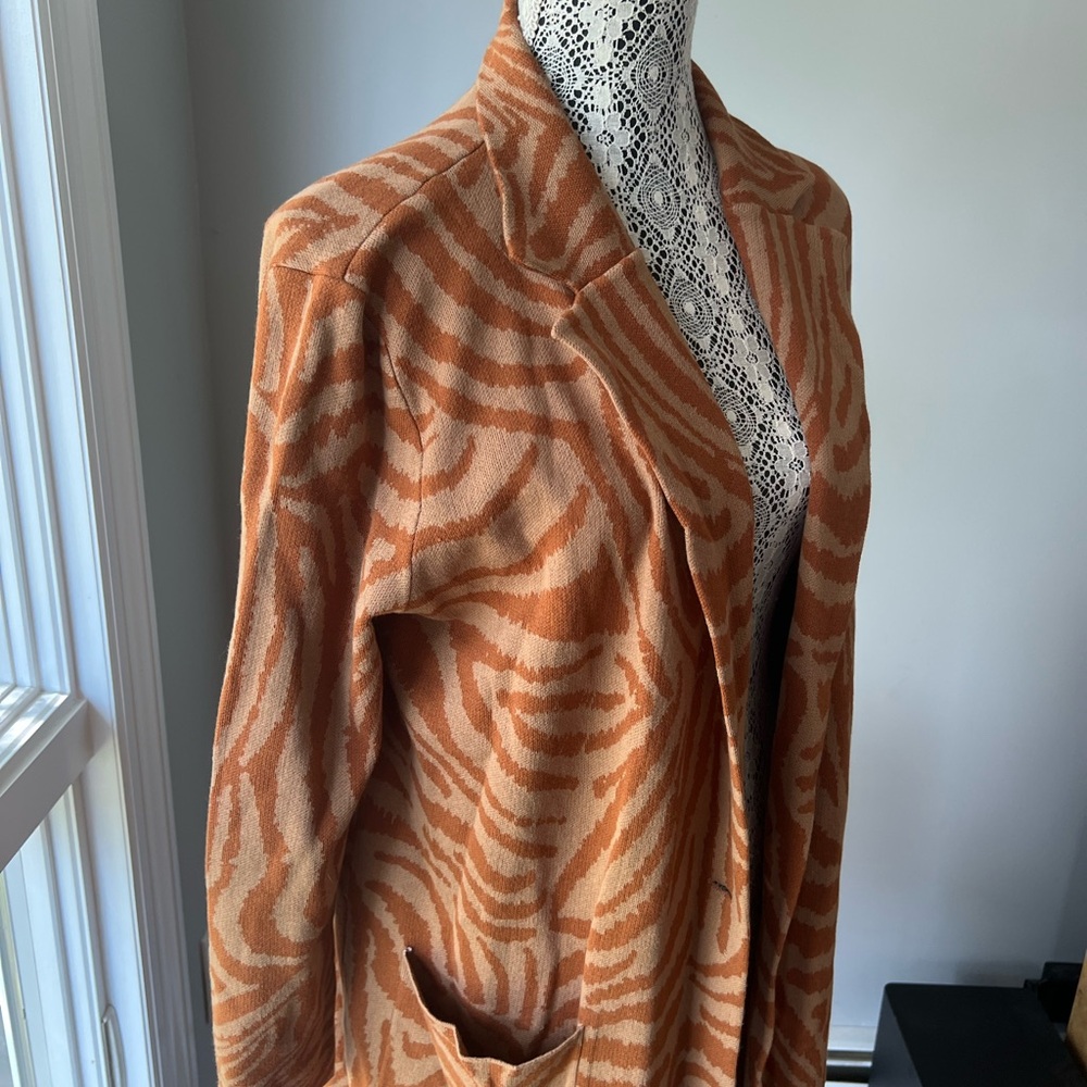 Anthropologie Maeve Orange Zebra Print Long Cardigan, Size M - Picture 4 of 5